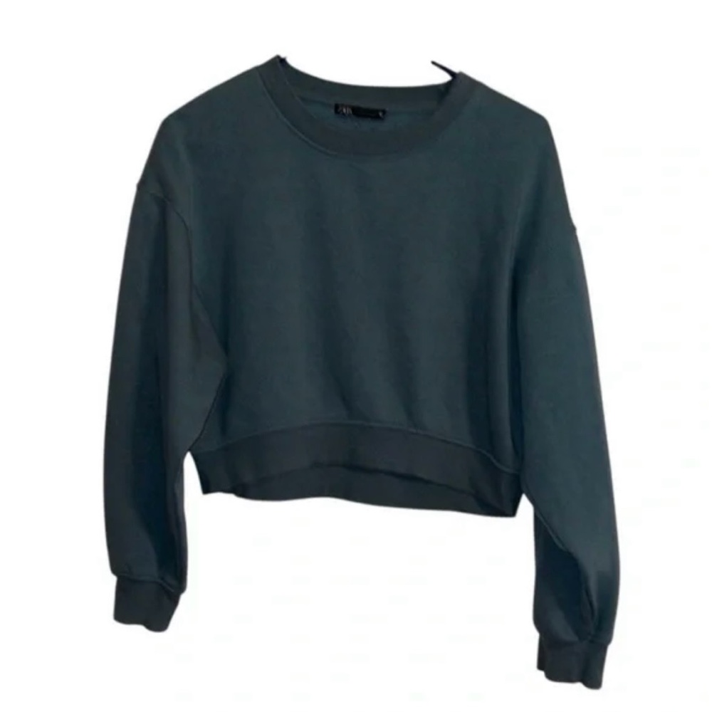 Zara Teal Cropped Sweatshirt - Picture 1 of 4
